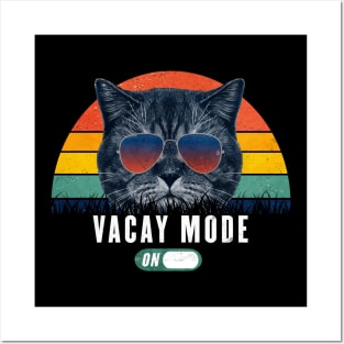 Vacay Mode ON Retro Funny cat 80s Chill mode Gift for Cat Lover Posters and Art